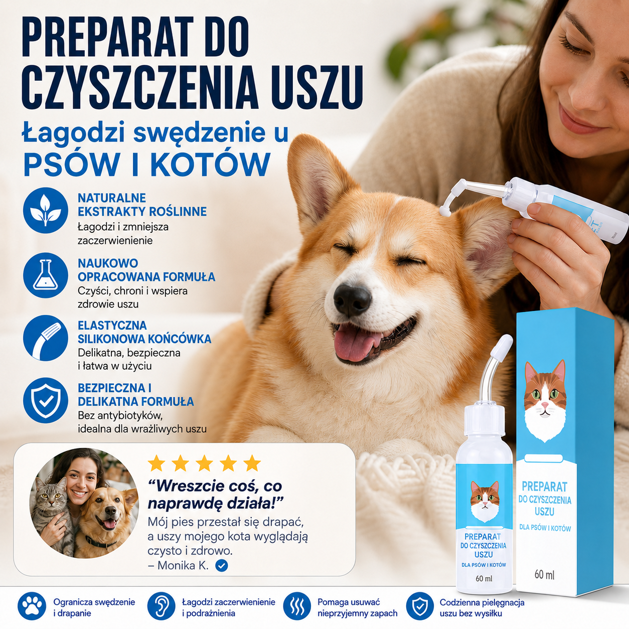 🔥 Dzisiaj RABAT 50% | CureVivo® Środek do czyszczenia uszu dla psów i kotów 👩‍🔬Delikatna naturalna pielęgnacja uszu z ekstraktami roślinnymi 🌿