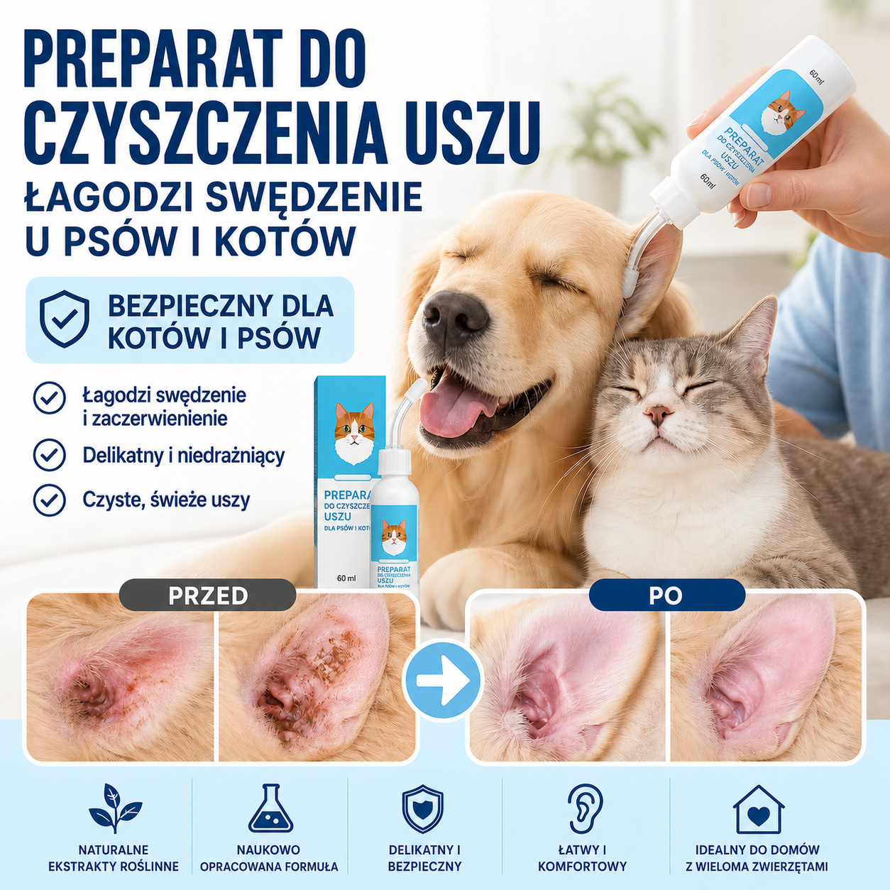 🔥 Dzisiaj RABAT 50% | CureVivo® Środek do czyszczenia uszu dla psów i kotów 👩‍🔬Delikatna naturalna pielęgnacja uszu z ekstraktami roślinnymi 🌿